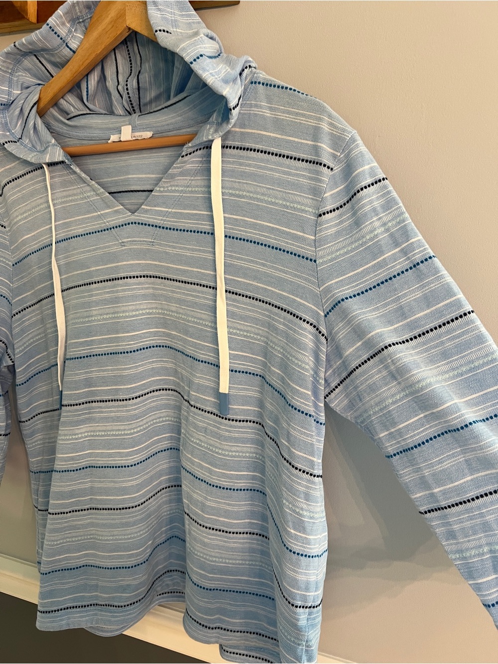 Talbots Terry Cloth Hoodie Blue Striped Beach Coverup Pullover Coastal Cottage - Picture 4 of 14